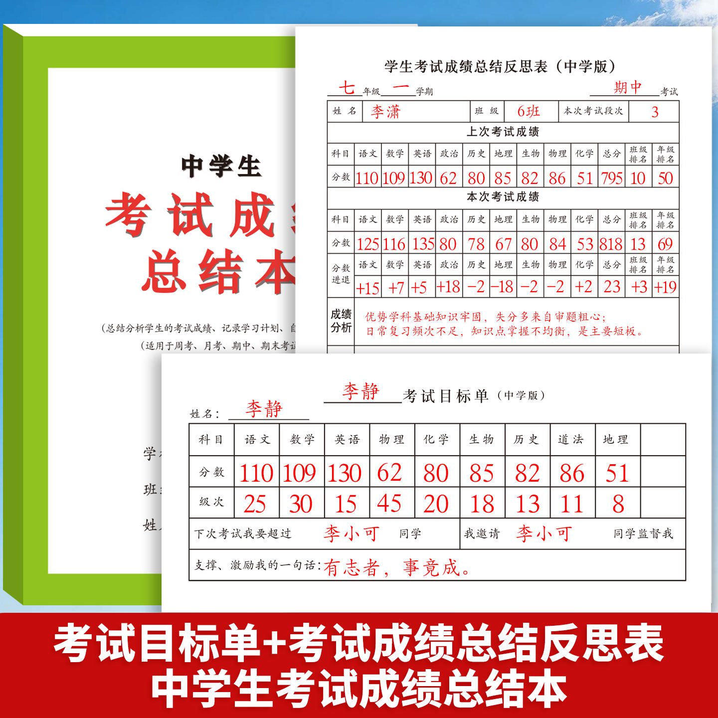 中学生考试成绩总结本考试目标单期中期末测试考试成绩总结反思表自我总结反思分析记录考试成绩成长学习记录