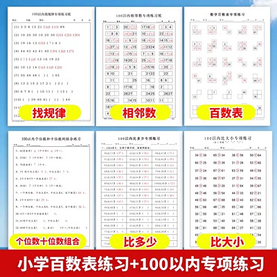 100以内相邻数找规律数学练习纸小学生数学专项训练数学比多少比大小练习数学启蒙百数表训练数学思维训练计