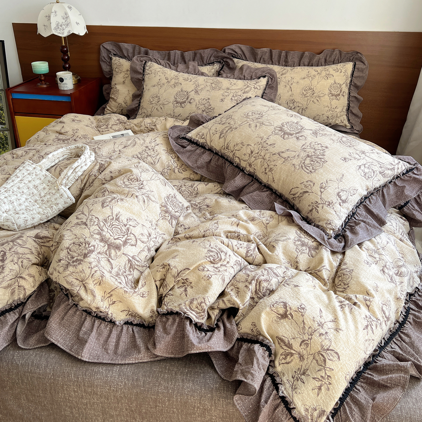 2026新款复古亚麻纱花边四件套