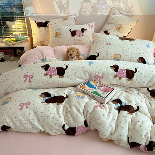 新款 卡通牛奶绒床上四件套加厚珊瑚绒床单被套罩秋冬季 三件套