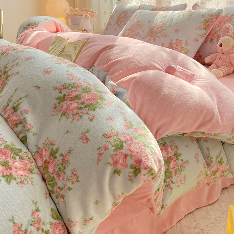 高克重牛奶绒印花四件套2025新款秋冬季加厚保暖双面加绒被套床单