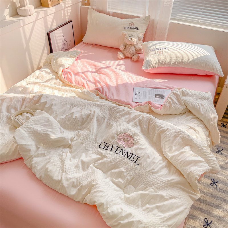 A类小清新少女夏被泡泡纱夏凉被芯四件套空调被子四季通用可水洗