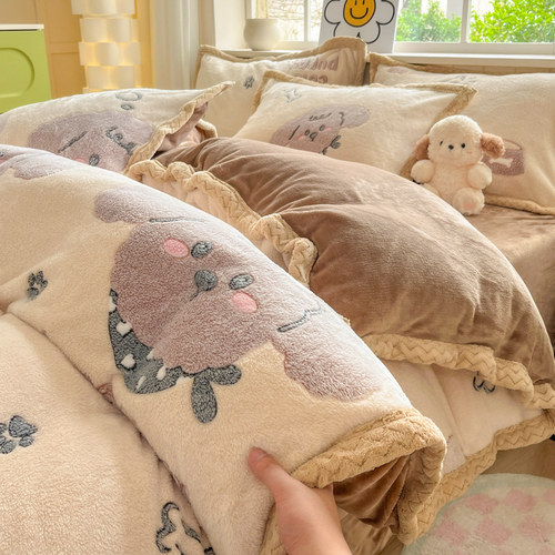 冬天珊瑚绒厚雪花绒四件套