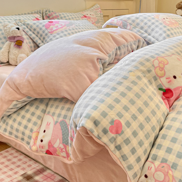 萌趣卡通牛奶绒四件套家用双面绒