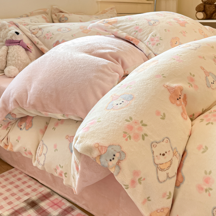 秋冬季加厚牛奶绒四件套家用双面