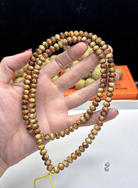 海南星月陈籽琥珀黑金5x7苹果圆珠108手链项链男女佛珠脖挂