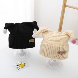 婴儿帽子秋冬季韩版可爱触角针织帽男童女宝宝冬天护耳加厚毛线帽