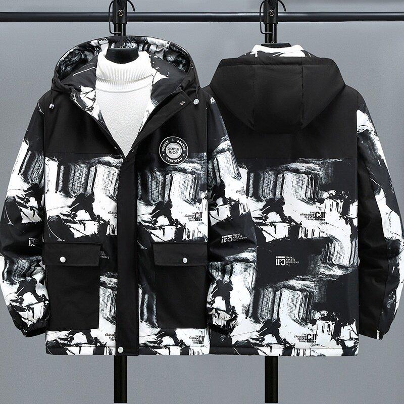 冬季大码棉衣男加绒保暖宽松胖子棉服加肥加大青年连帽棉袄外套