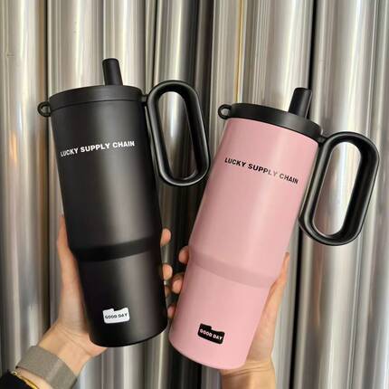轻奢保温杯大容量水杯316不锈钢吸管杯车载冰霸杯高级感杯子跨境
