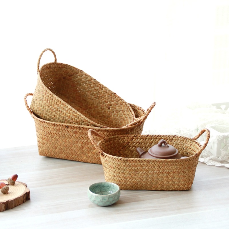 藤编海草编织竹编收纳筐客厅桌面