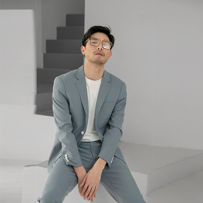 休閑西服霧霾藍韓版四季修身