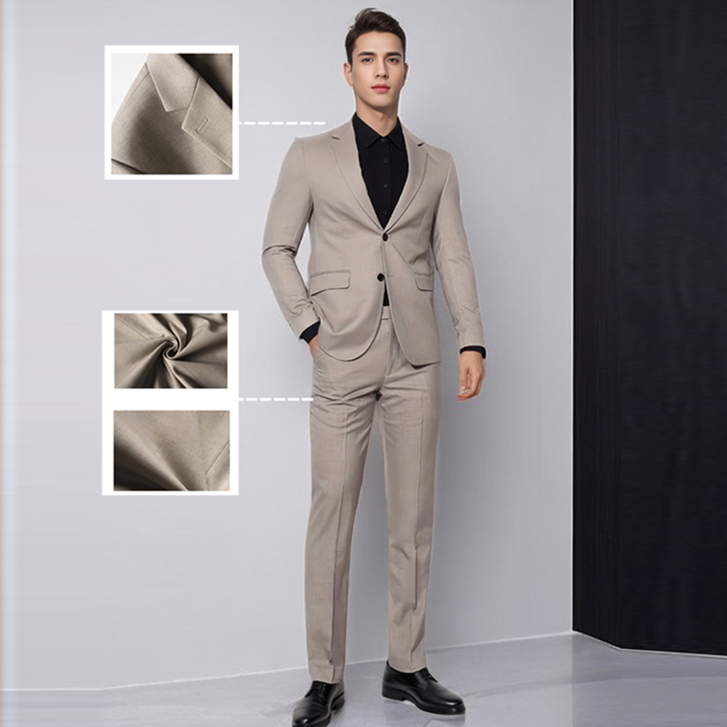 韩版浅卡其色修身秋冬休闲西服