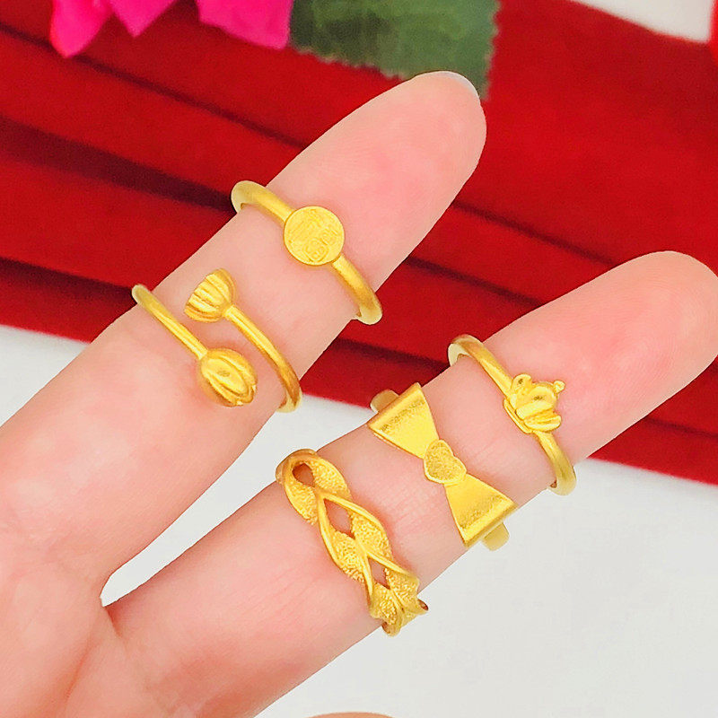 周大福24k越南沙金999黄金女蝴蝶结皇冠爱心开口戒子麦穗福字首饰高性价比高么？