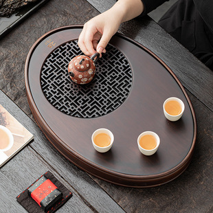日本品质茶盘家用小型干泡茶台实木竹制茶托客厅办公室高端圆形盛