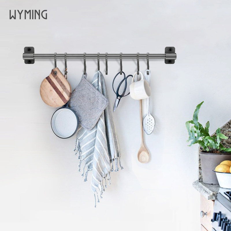 厨房挂钩免打孔挂杆锅铲勺子厨具挂架置物架多功能排钩壁挂式收纳