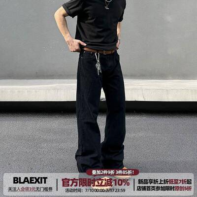 BLAEXIT巴黎bootcut黑色弯刀微喇牛仔裤美式覆古做旧显瘦直筒裤子