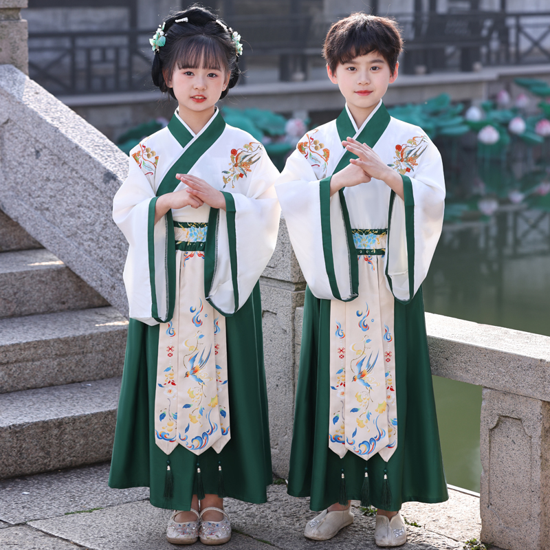 儿童古装汉服国学服装女男童三字经中国风春秋小学生书童表演出服