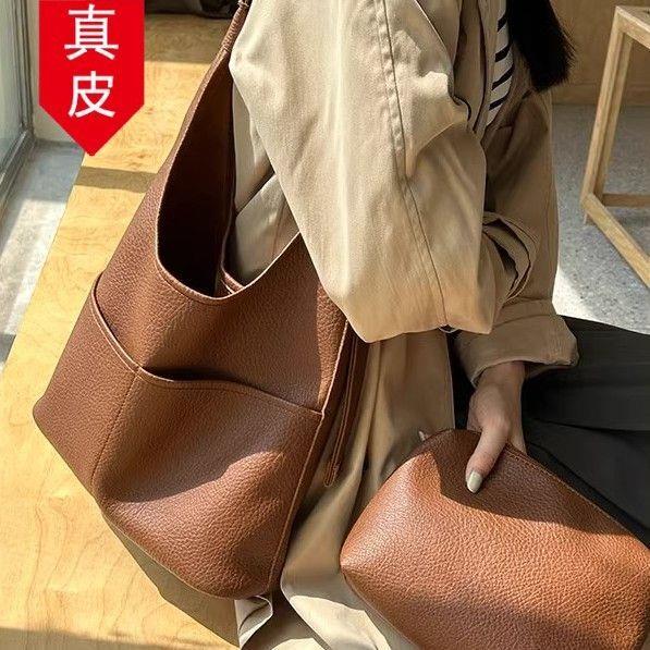子母百搭女士单肩外出真皮包大容量高端包女包复古托特新款斜挎包