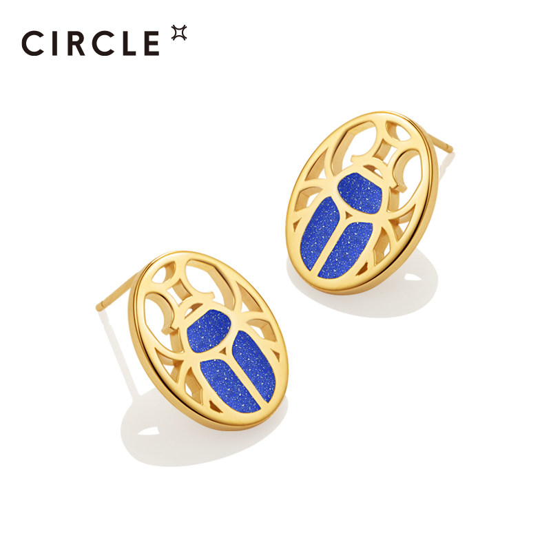 circle珠宝21年镀金圣甲虫青金石小众宝石耳钉情侣