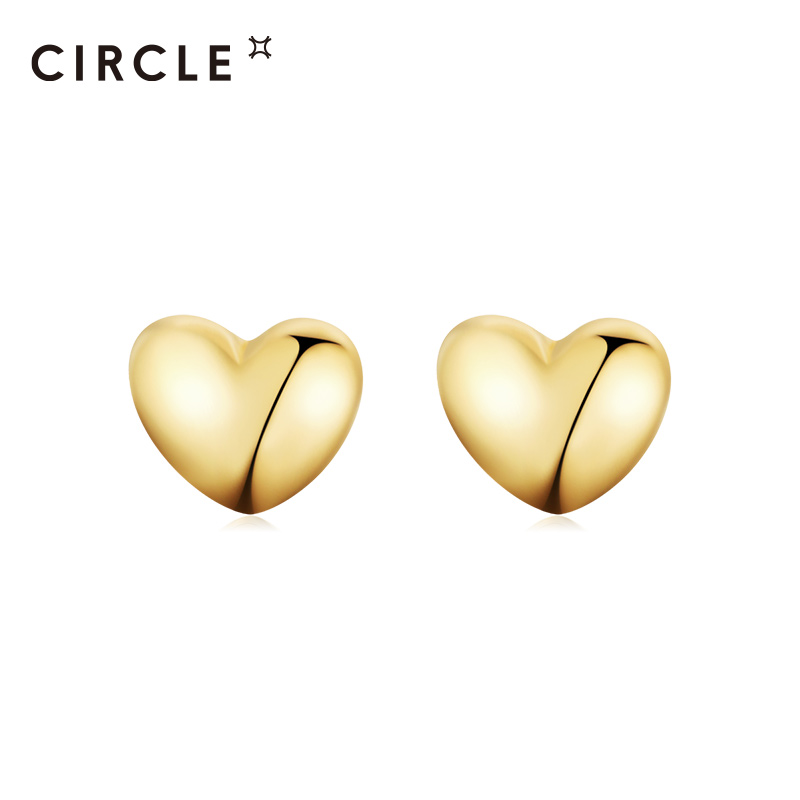 circle珠宝 18k黄金爱心形素金耳钉 简约气质耳饰