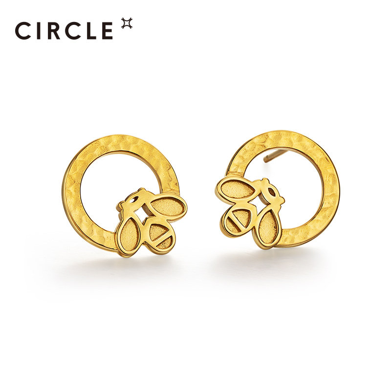 circle珠宝 voyage系列蜜蜂耳钉女24k镀金捶木纹耳饰