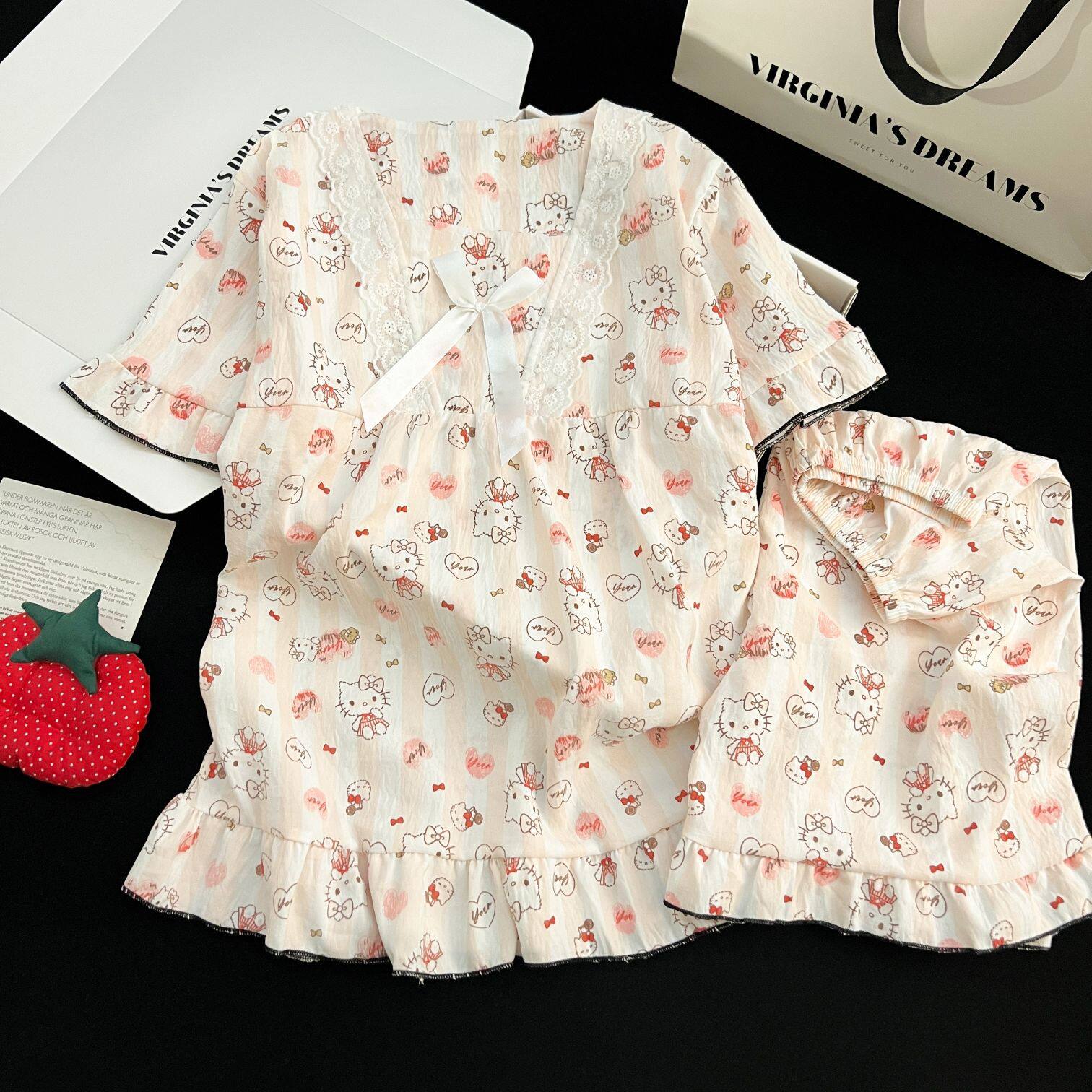 hellokitty女童睡衣云朵棉夏季薄款卡通公主女孩空调家居服亲子装