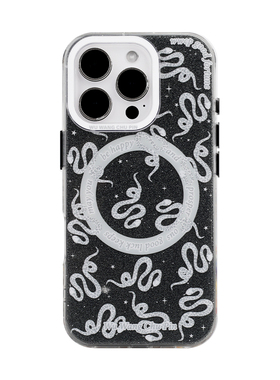 MIUCHO 黑白小蛇happy磁吸闪粉手机壳本命蛇酷炫少女心ins 原创意设计小众适用13苹果16iPhone15ProMax14Pro