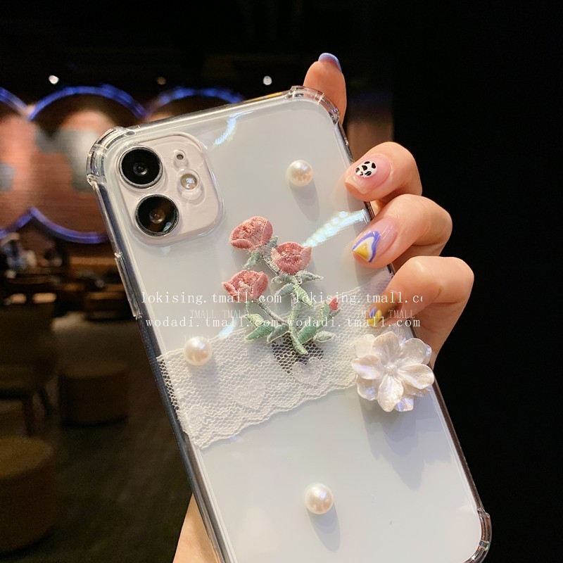 蕾丝月季玫瑰花适用OPPOa575g手机壳a96软壳k10pro新款a36透明壳a72防摔套a55仙女超仙a8全包a92s立体a9/a11x