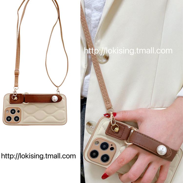 小香风咖色珍珠手腕带适用华为nova11手机壳11pro菱格nova10pro秋冬nova9pro创意nove8全包nova7女高级奢华软