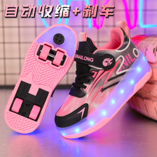 儿童暴走鞋隐形四轮可收缩2025新款夏天女童轮滑溜冰鞋子旅游女孩