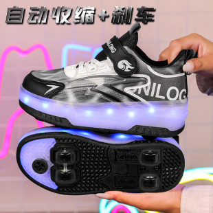 儿童暴走鞋隐形四轮可收缩2025新款夏天男童溜冰轮滑鞋子男孩旅游