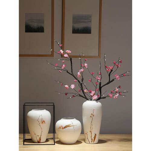 景德镇陶瓷台面花瓶俱乐部样板房小饰品手绘新中式插花客厅装饰