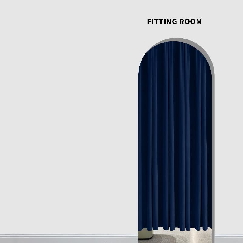 高级感极简深海蓝更衣室拱形门丝绒窗帘流行女装服装店试衣间门帘