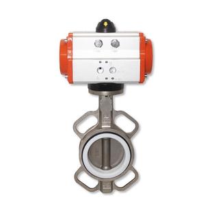 100 气动304不锈钢蝶阀四氟D671X 16P对夹式 蝶阀耐酸碱阀门DN50