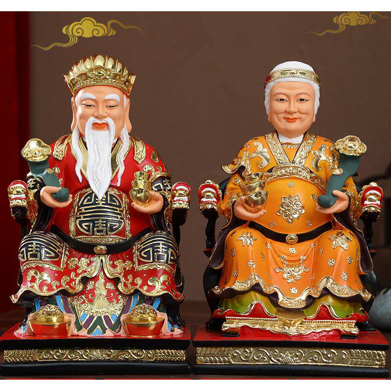 土地公土地婆神像摆件 妙弘品牌家用供奉神像 树脂制福德正神土地