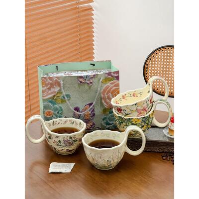高颜值小众设计感马克杯咖啡杯带把大容量陶瓷杯子早餐杯燕麦片碗