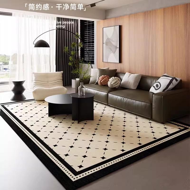 覆古客厅地毯中古风沙发茶几毯黑色耐脏家用卧室地垫高级感耐脏