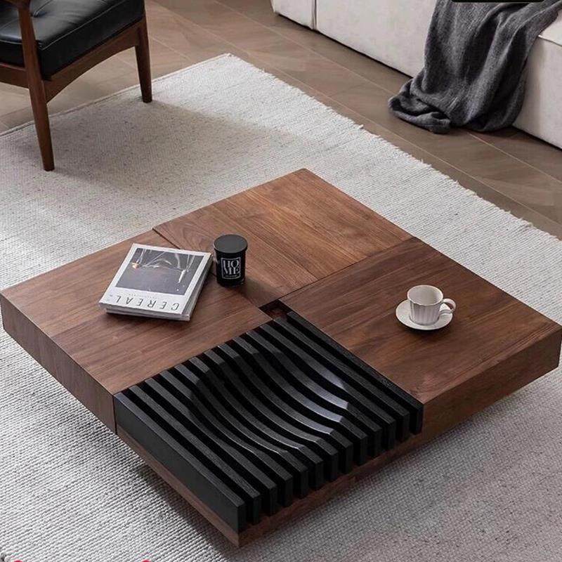 2025新款小户型家用中古风意式客厅现代简约高级感正方形实木茶几