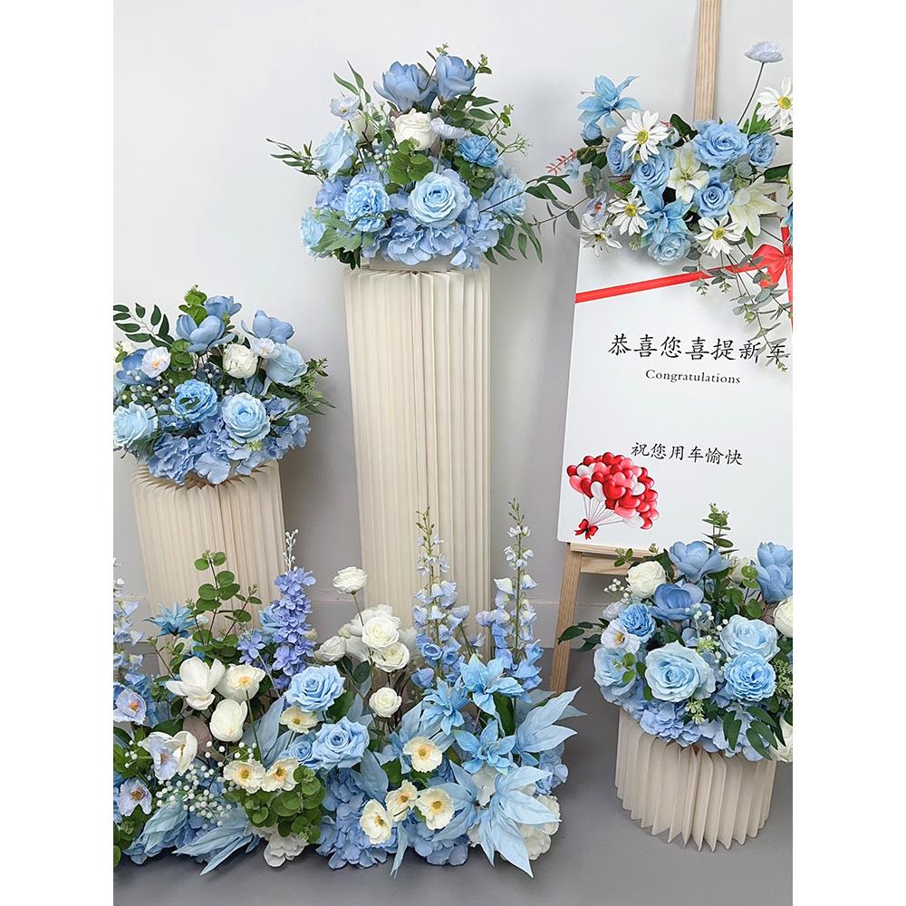 交车仪式布置彷真花艺罗马柱4s店迎宾牌花假花摆件装饰花路引花排