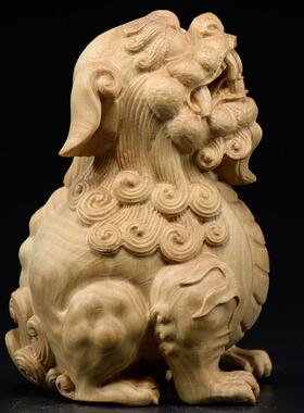 小叶黄杨木雕狻猊摆件实木头雕刻手把件红木家居客厅创意工艺礼品