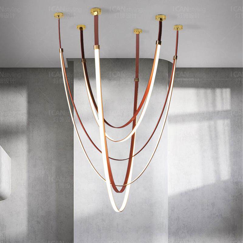 设计师皮带灯简约现代饭厅灯别墅客厅样板房挑高覆式LOFT楼梯吊灯