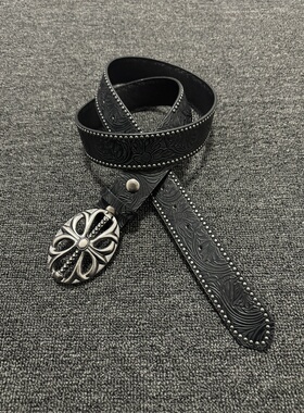 afaaa中古暗黑铆钉雕花皮带Vintage重工质感做旧扣头小众复古腰带