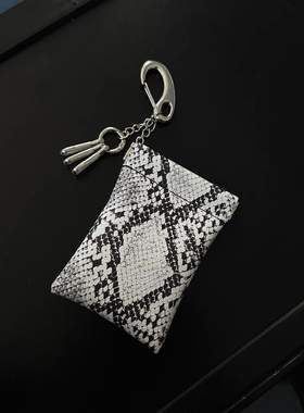 afaa蛇纹羊皮包便携收纳皮革钥匙扣质感小众穿搭腰间挂饰零钱卡包