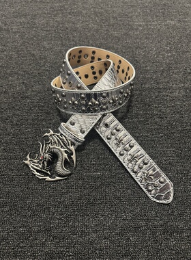 afaaa中古红眼飞龙龙鳞雕花腰带纹理小众vintage单品克罗铆钉皮带