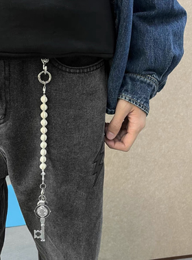 afaaa白裂石黑银圆盘cleanfit腰间穿搭挂饰裤链vintage复古钥匙扣