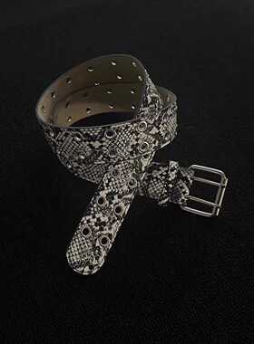 afaaa中古朋克蛇纹腰带Vintage风小众设计感百搭金属双排针扣皮带