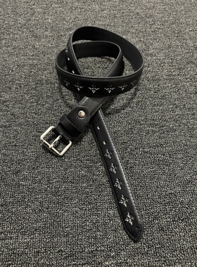 afaa黑色镂空十字压花复古皮带简约优雅质感腰带cleanfit穿搭配饰