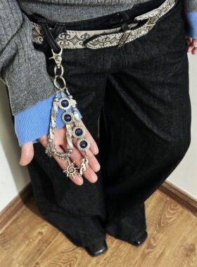 afaaa原创紫眼合金珠腰间配饰裤链蓝宝石钥匙扣挂饰小众复古风ins