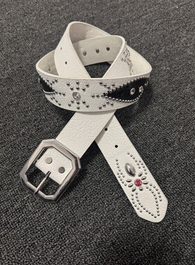 afaaa中古宫廷风彩色宝石腰带y2k小众复古铆钉重工荔枝纹皮带百搭