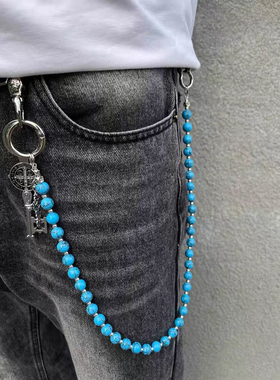 afaaa原创蓝裂石十字架钥匙裤链潮流穿搭钥匙扣腰间挂饰配饰ins风